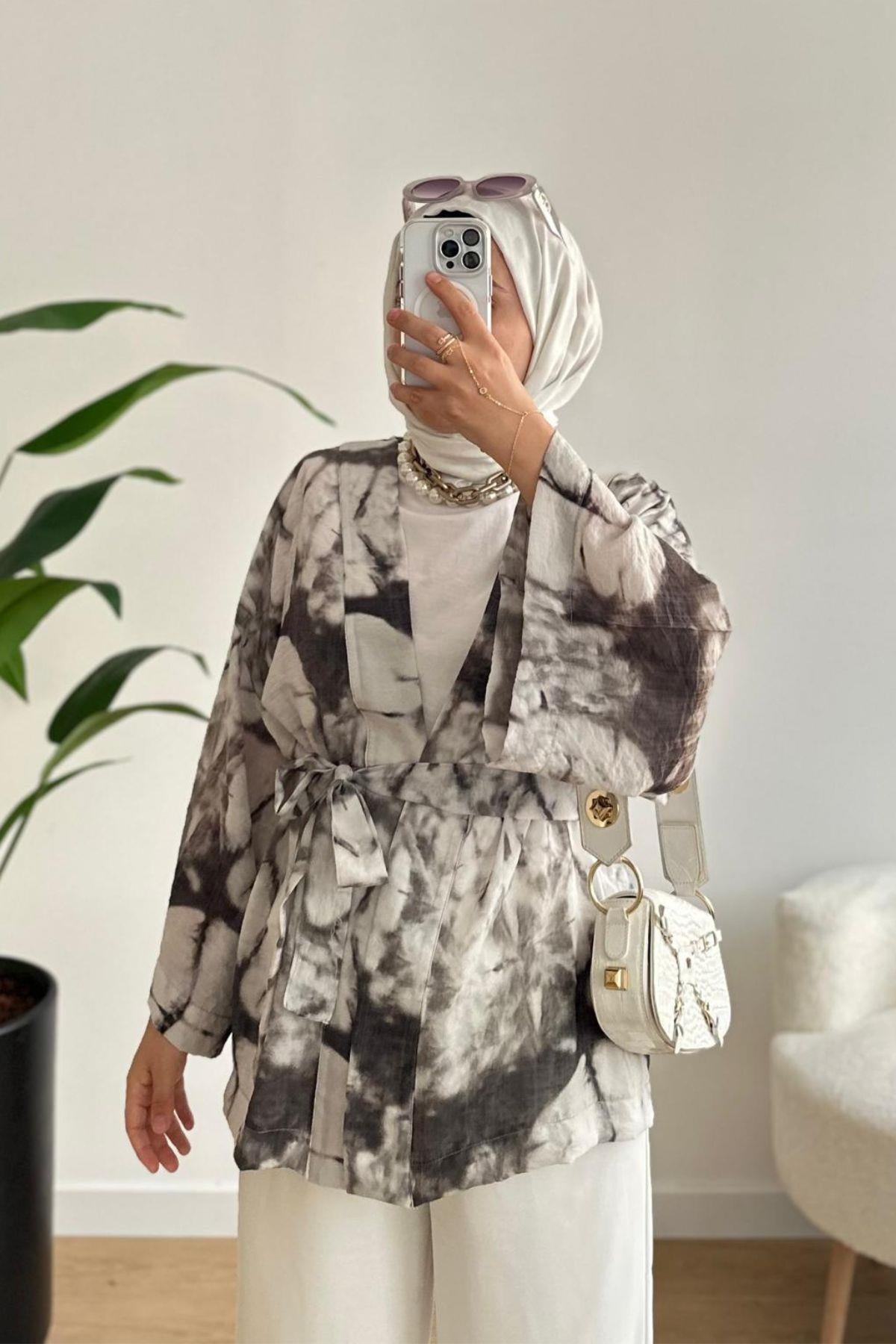 SİYAH MANGO DESEN KİMONO