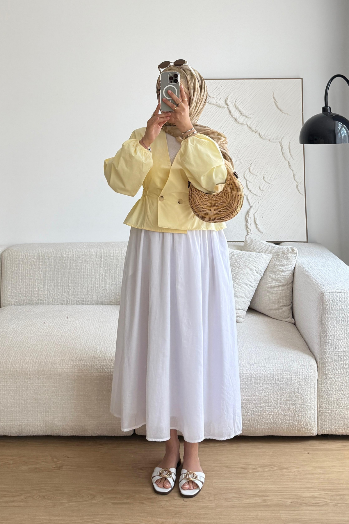 SOFT SARI POPLİN ÇİFT DÜĞMELİ KISA CEKET