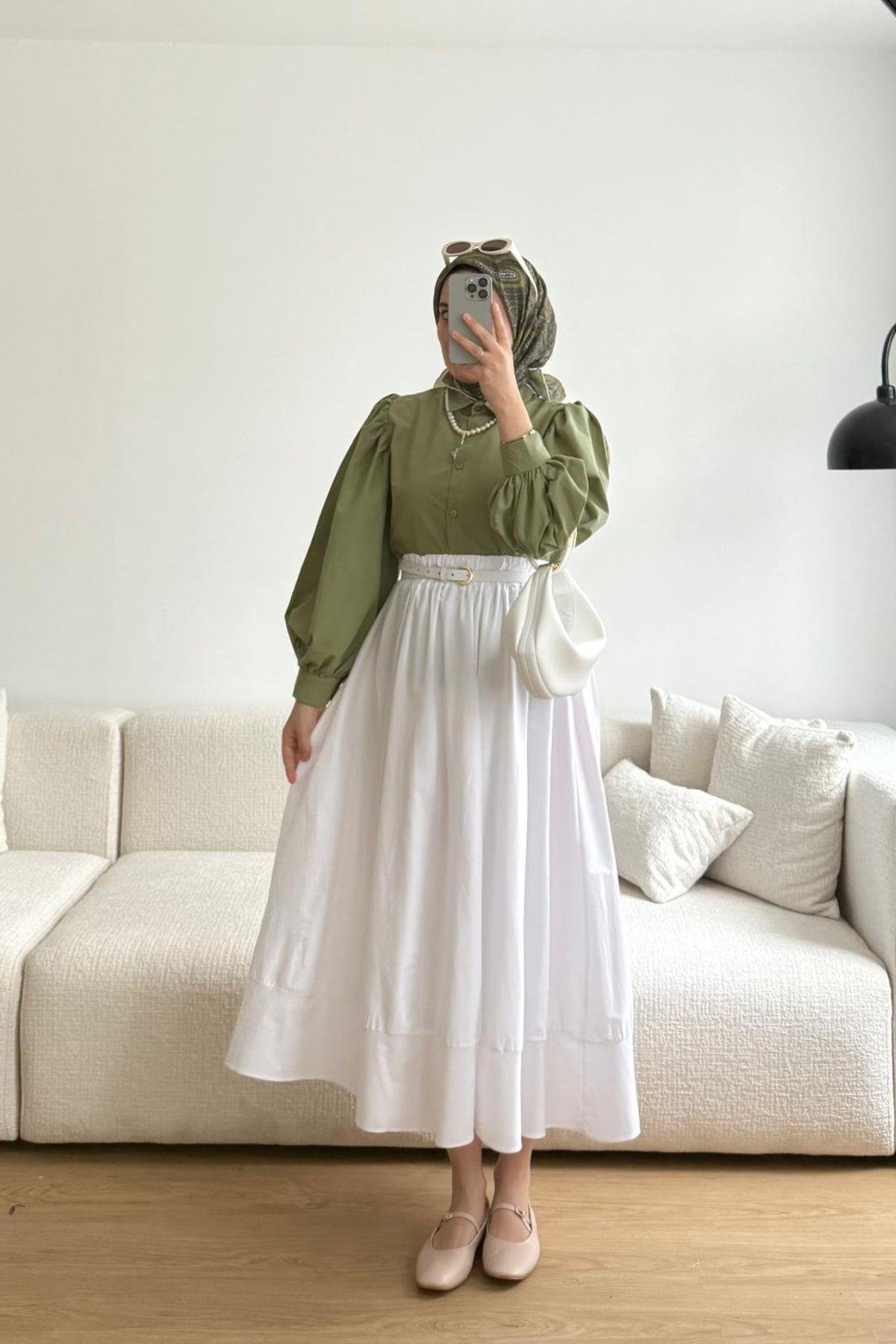 SOFT YEŞİL BALON KOL KISA GÖMLEK