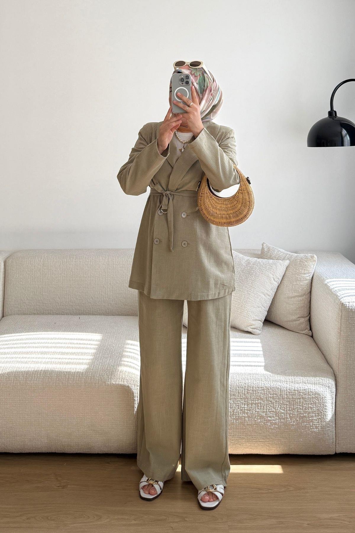 SOFT YEŞİL KETEN BLAZER TAKIM