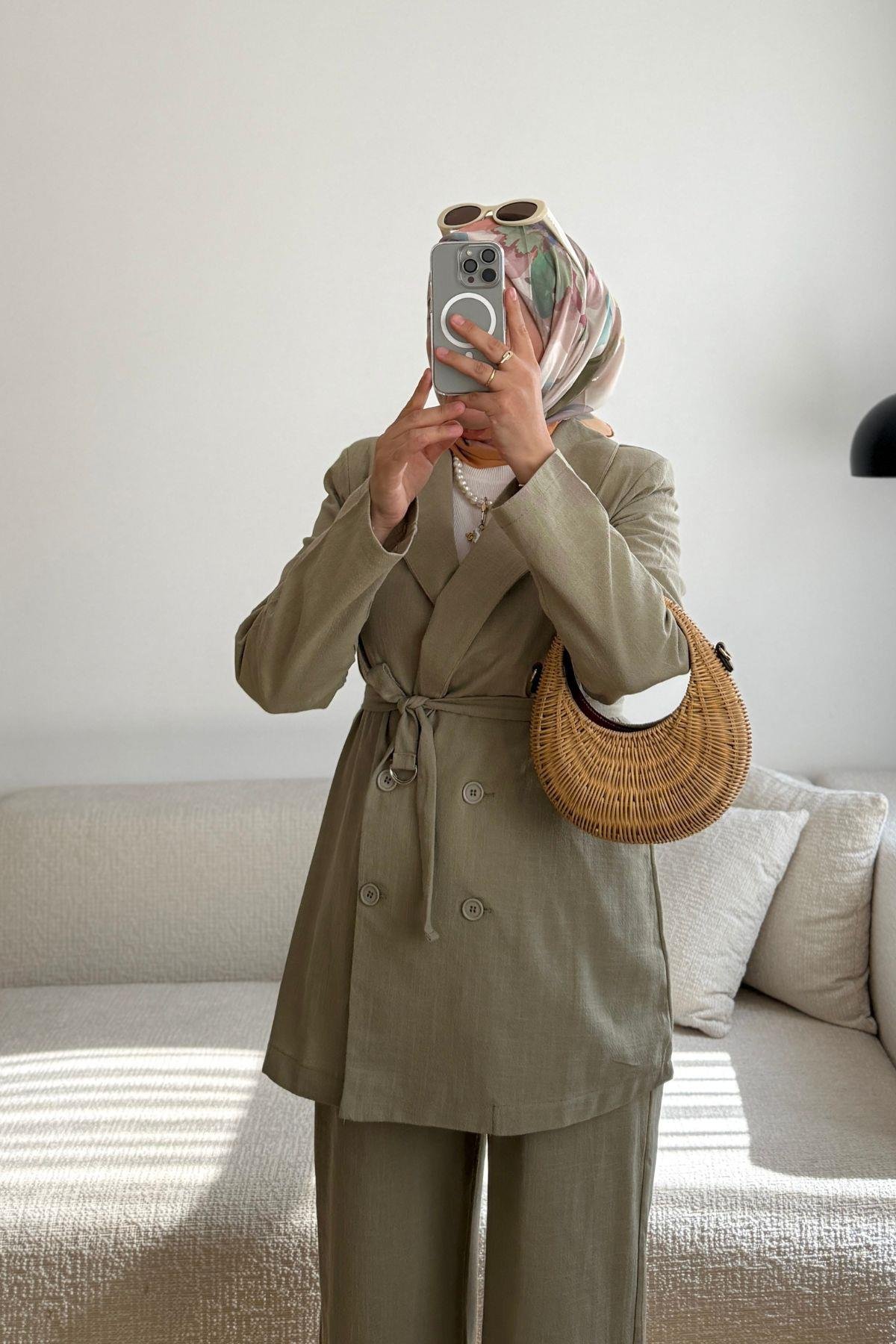SOFT YEŞİL KETEN BLAZER TAKIM