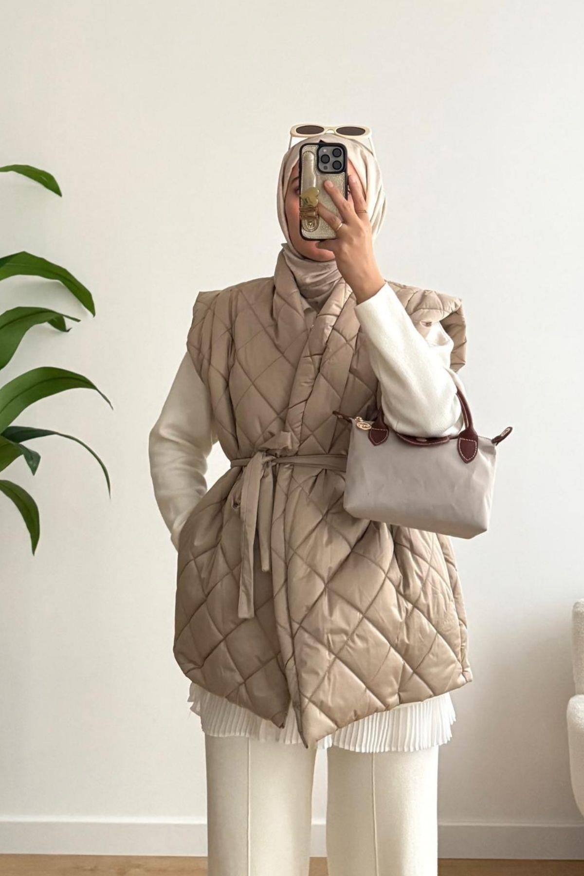 VİZON KAPİTONE KUŞAKLI YELEK