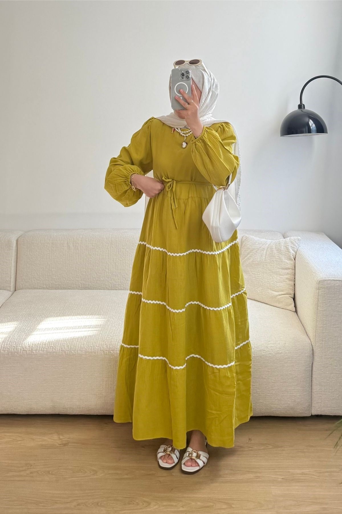 YAĞ YEŞİL ETEĞİ BİYELİ ELBİSE