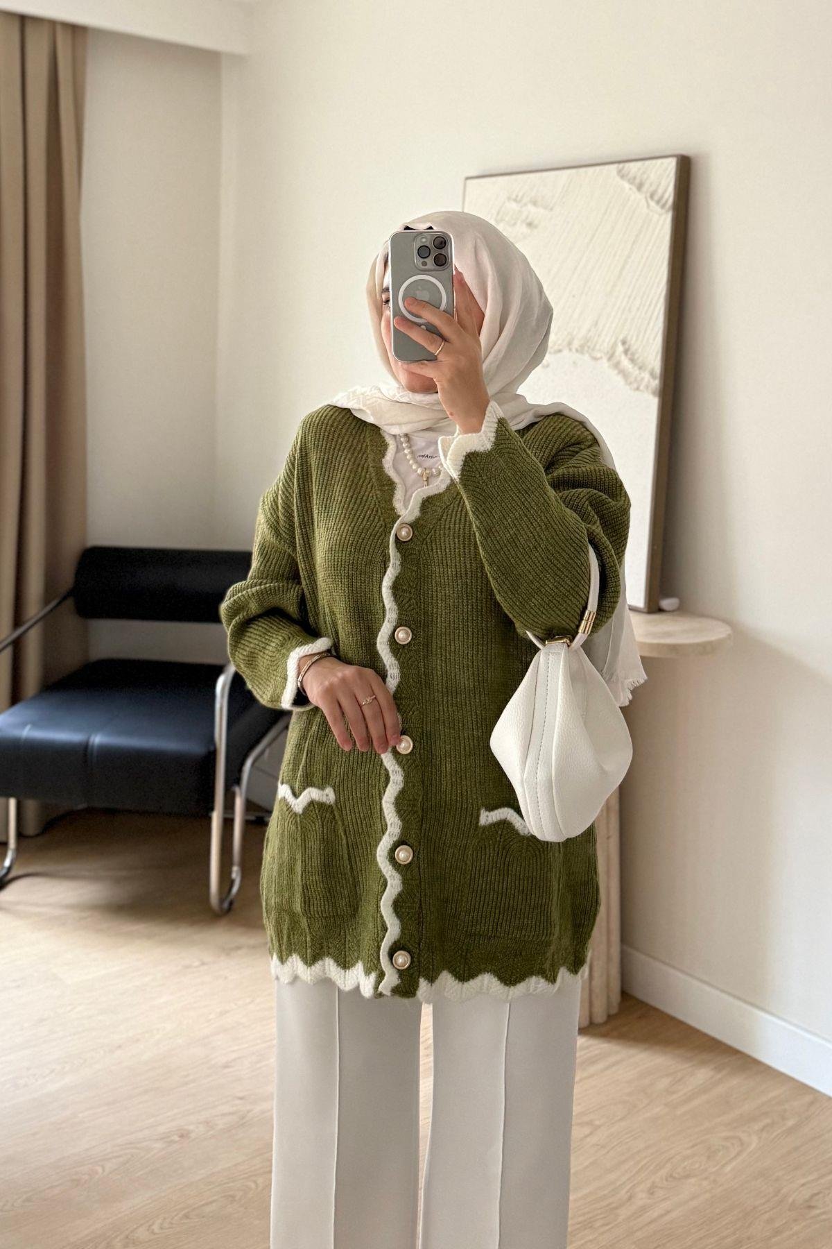 YAĞ YEŞİL İNCİ DÜĞMELİ TRİKO HIRKA