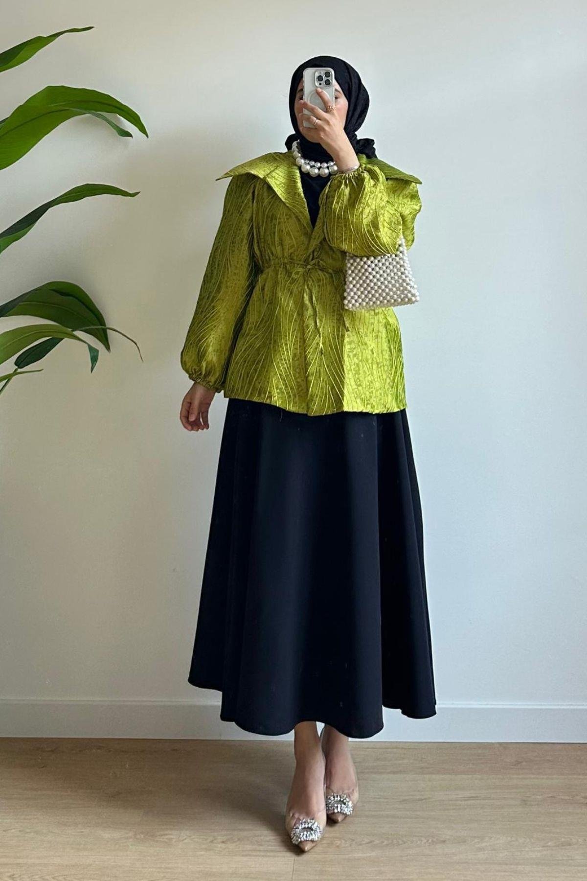 YAĞ YEŞİL JAKARLI CEKET