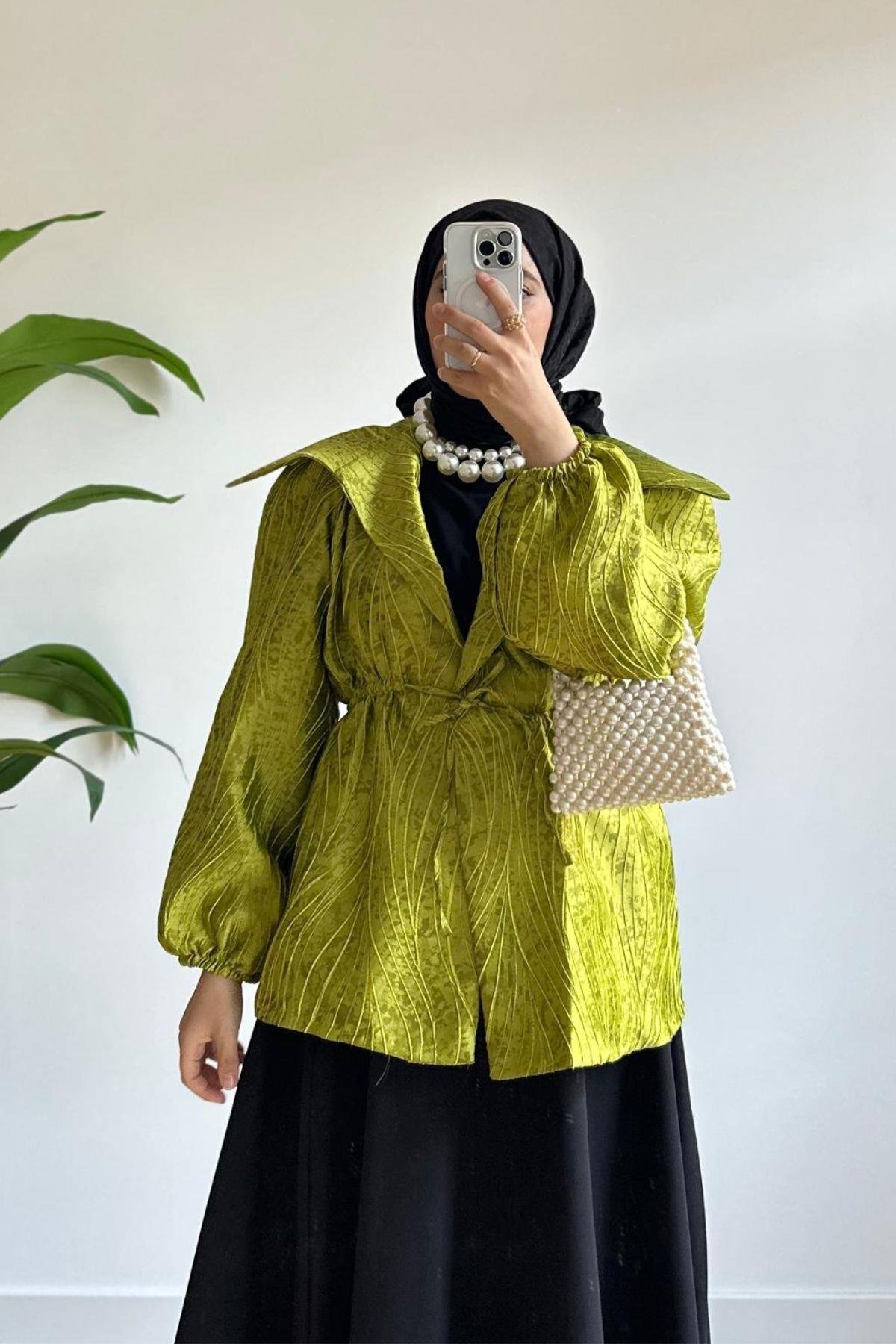 YAĞ YEŞİL JAKARLI CEKET