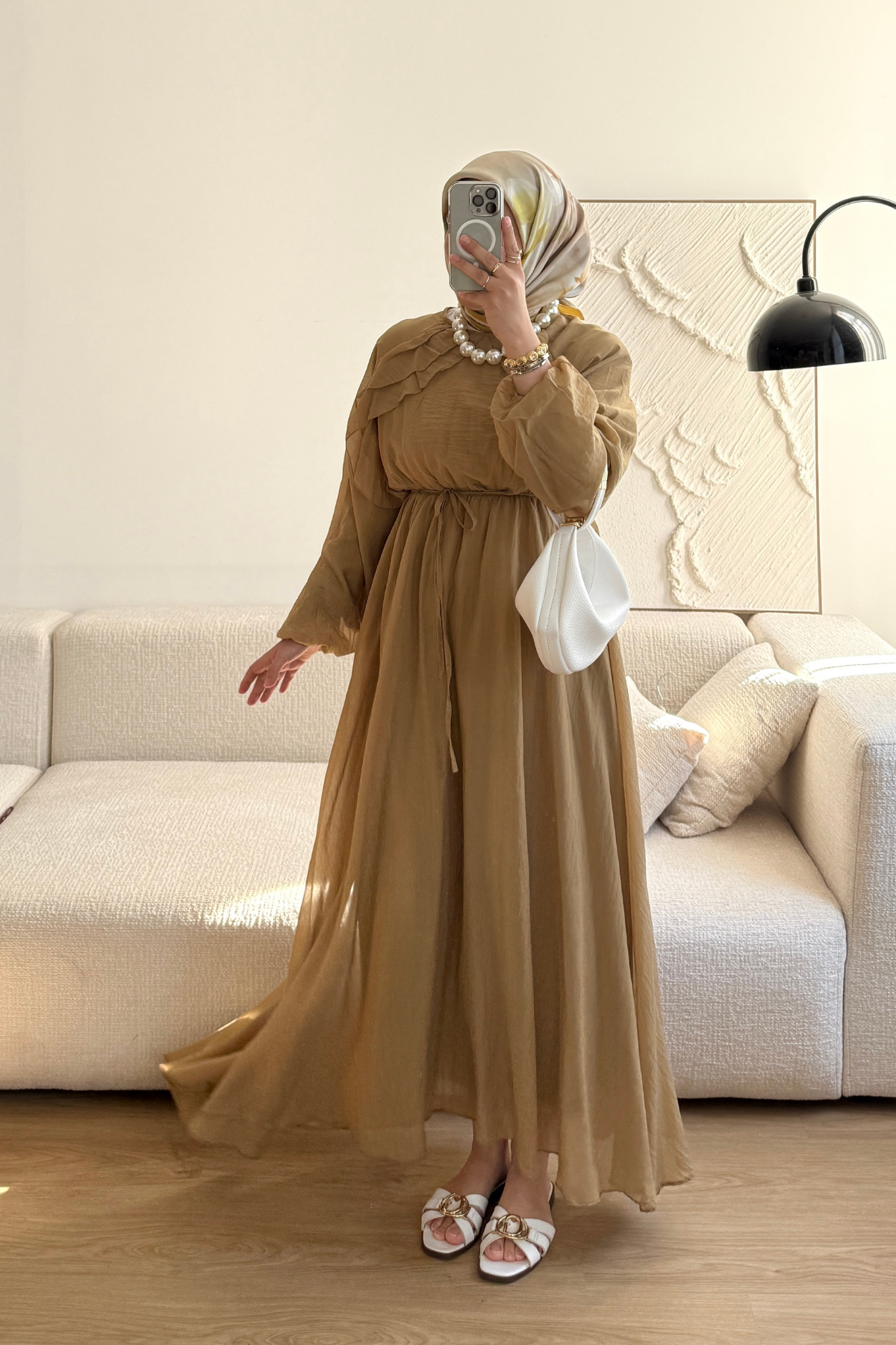 YAĞ YEŞİL MATMAZEL ŞİFON ELBİSE