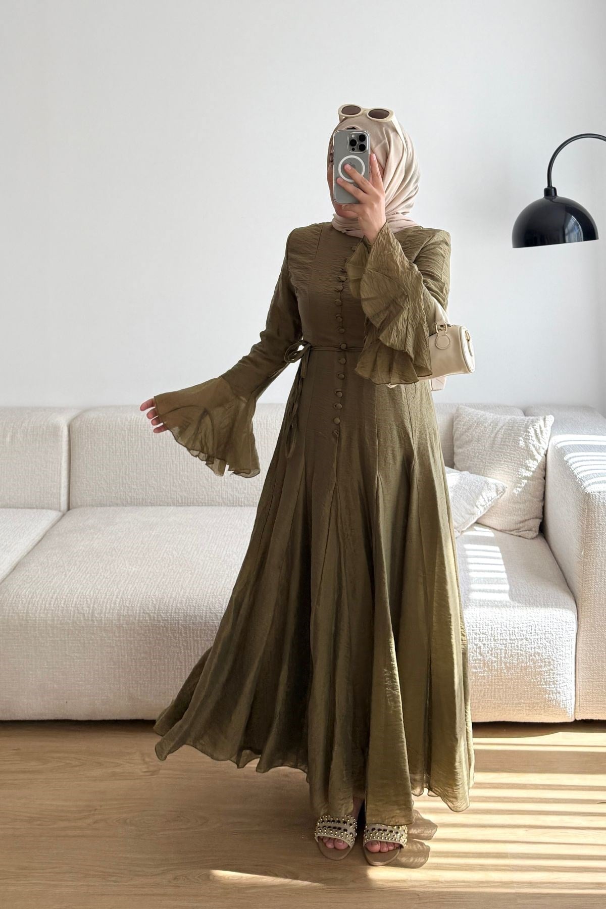 YAĞYEŞİL PRENSES ŞİFON ELBİSE