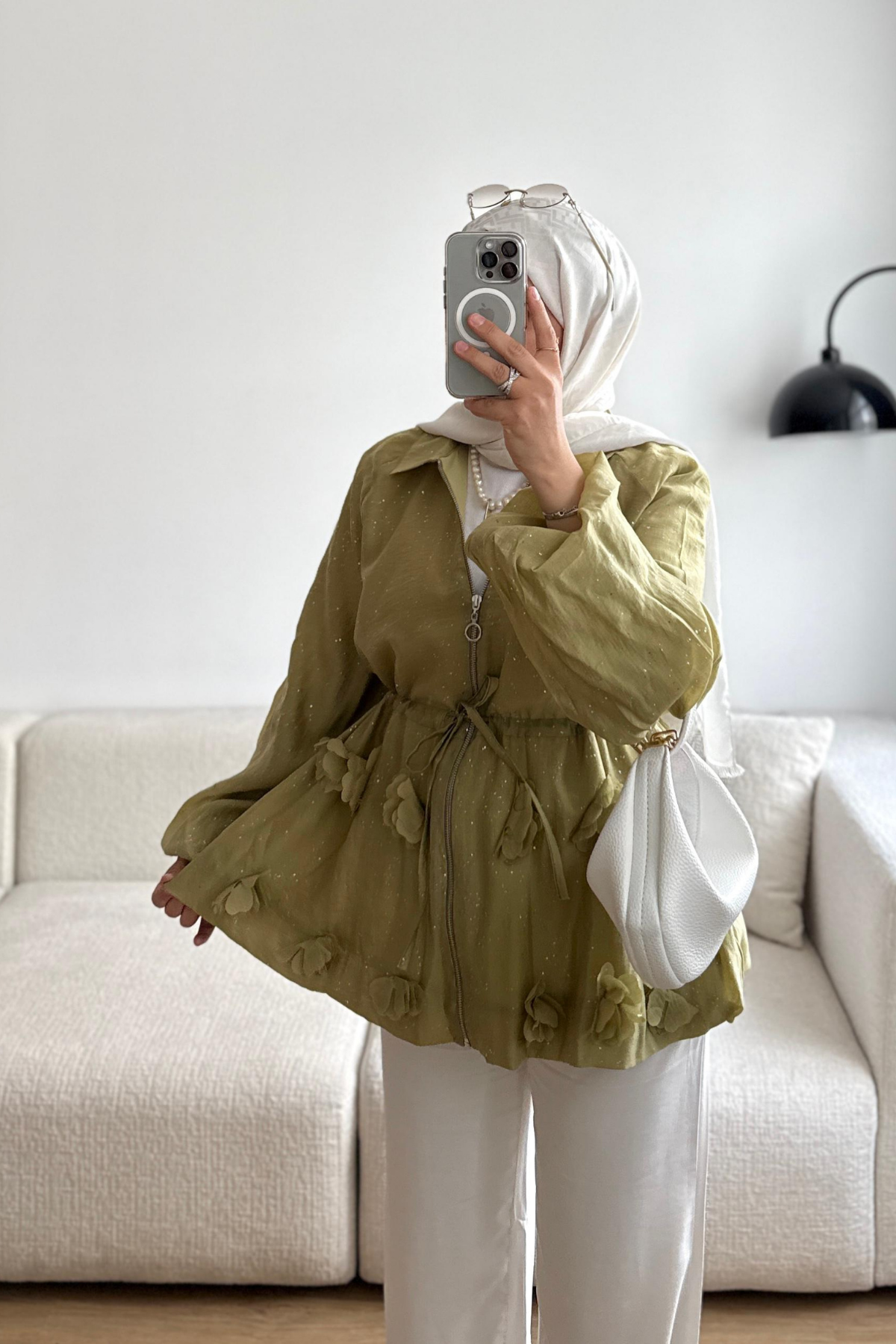 YEŞİL PAPATYA PULLU CEKET