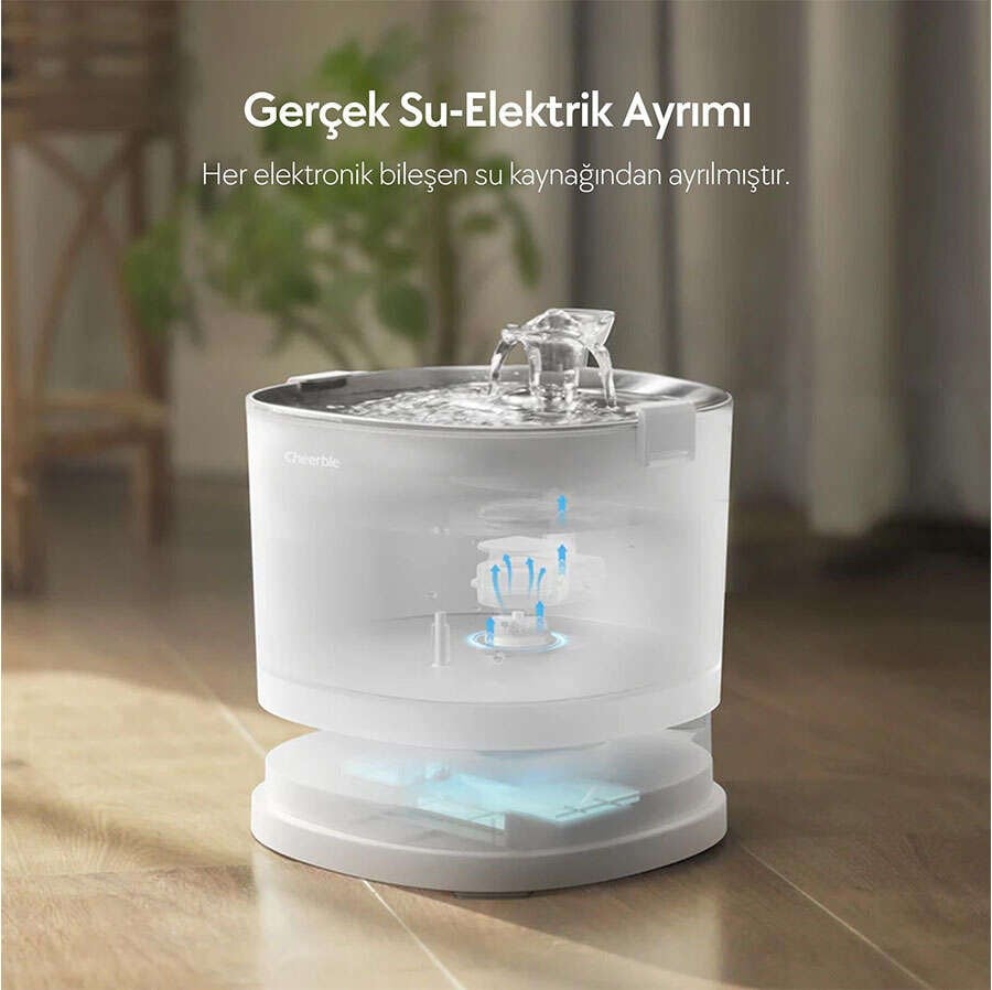 Cheerble E1+ Çelik Hazneli Şarjlı Otomotik Kedi Su Pınarı 22 X 20 X 18 (2lt)