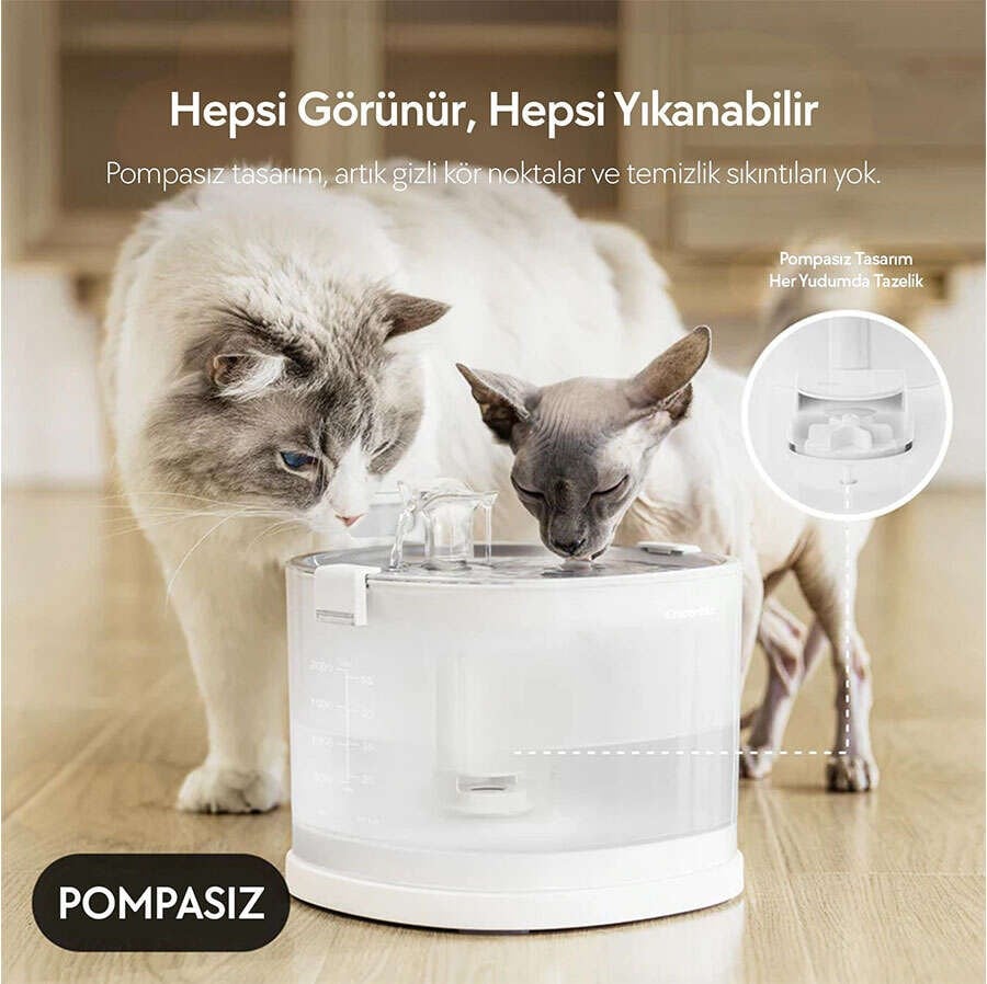 Cheerble E1+ Çelik Hazneli Şarjlı Otomotik Kedi Su Pınarı 22 X 20 X 18 (2lt)
