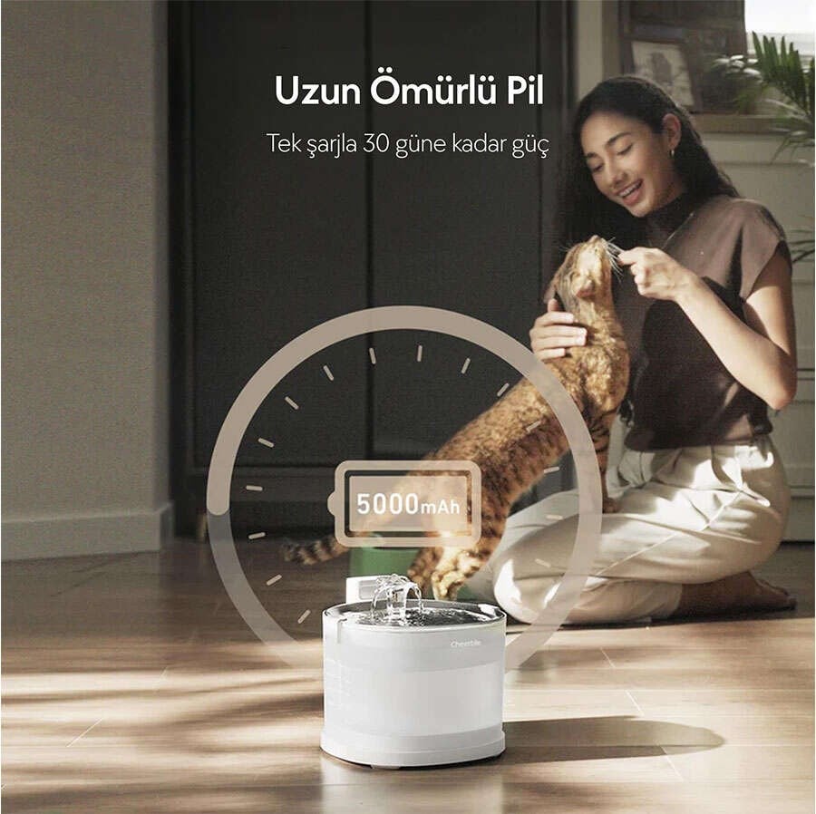 Cheerble E1+ Çelik Hazneli Şarjlı Otomotik Kedi Su Pınarı 22 X 20 X 18 (2lt)