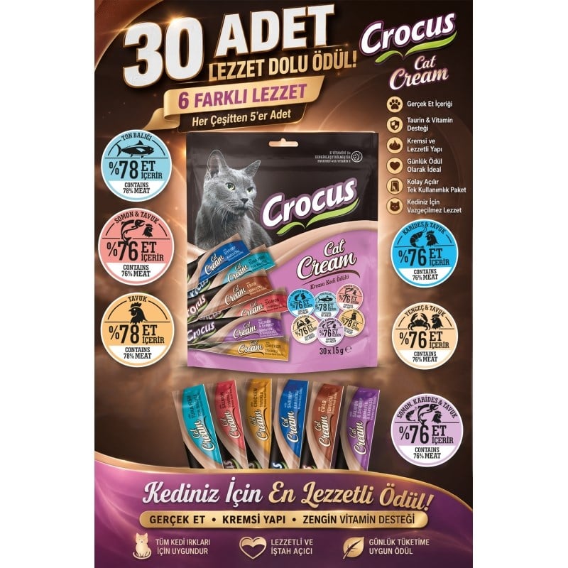 Crocus Çoklu Somon-karides - Yengeç - Ördekli Krem Kedi Ödülü 30x15gr