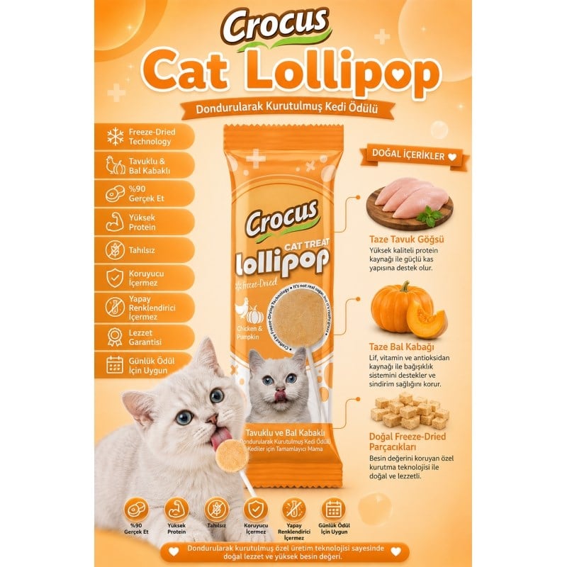 Crocus Tavuklu Ve Bal Kabaklı Kedi Lolipop