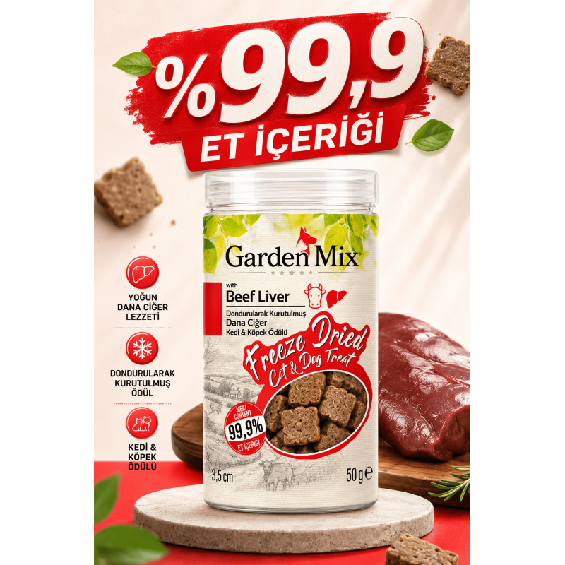 Garden Mix (freeze Dried) Dana Ciğerli Kedi Ve Köpek Ödül Maması 50 Gr
