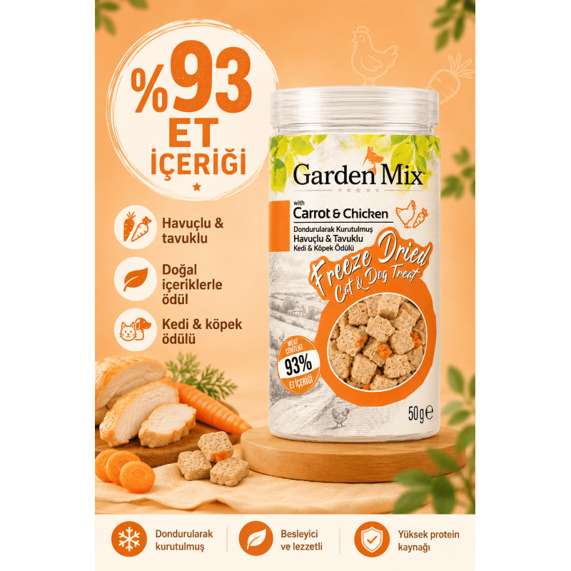 Garden Mix (freeze Dried) Havuçlu Ve Tavuklu Kedi Ve Köpek Ödül Maması 50 Gr