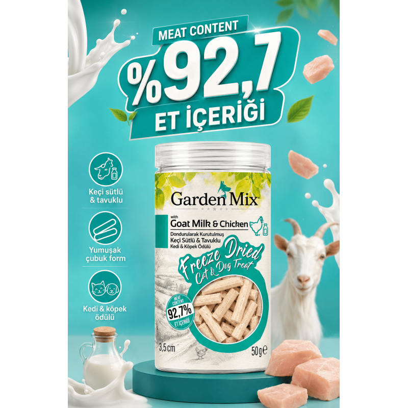 Garden Mix (freeze Dried) Keçi Sütlü Ve Tavuklu Çubuk Kedi Ve Köpek Ödül Maması 50 Gr