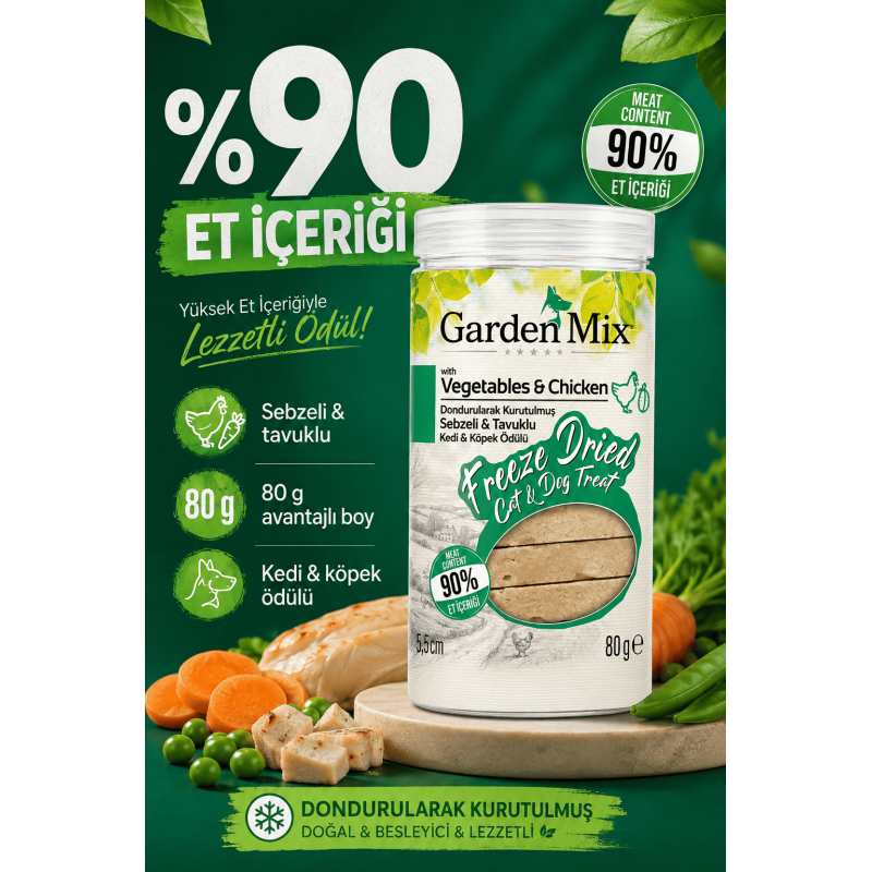 Garden Mix (freeze Dried) Sebzeli Ve Tavuklu Kedi Ve Köpek Ödül Maması 80 Gr