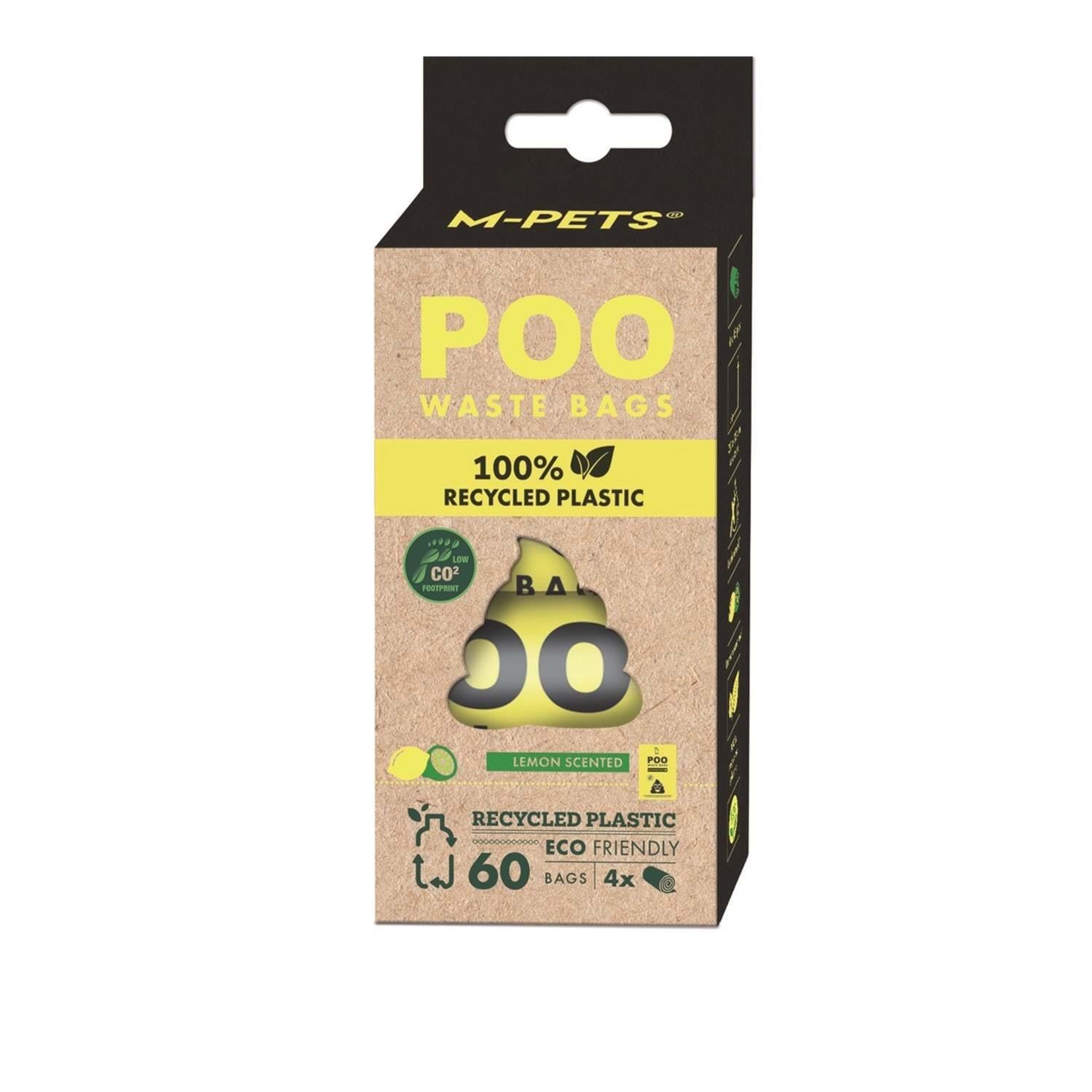 M-Pets 100% Recycled Dışkı Toplama Poşeti 15 Yaprak Limon Kokulu 4lü Paket