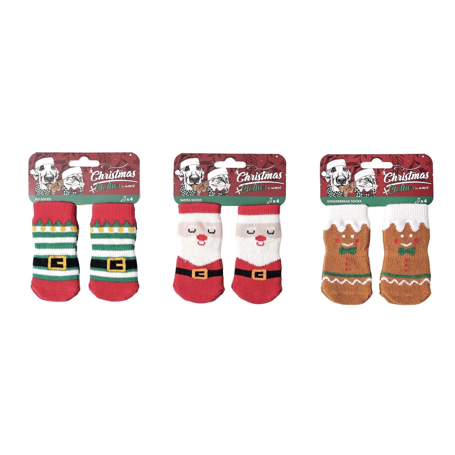 M-PETS Christmas Elf Kaymaz Tabanlı Çorap 4Lü