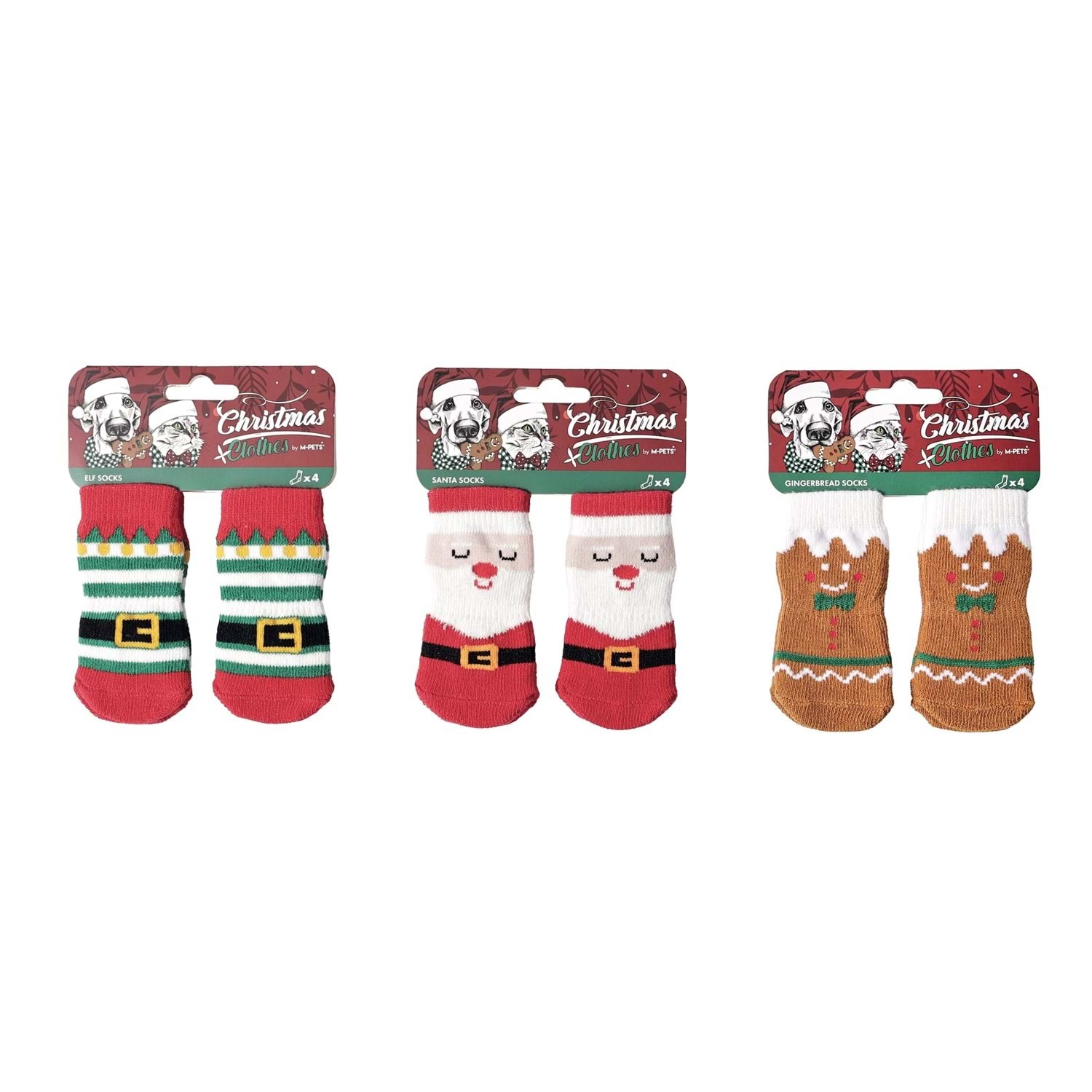 M-PETS Christmas Gingerbread Kaymaz Tabanlı Çorap 4Lü
