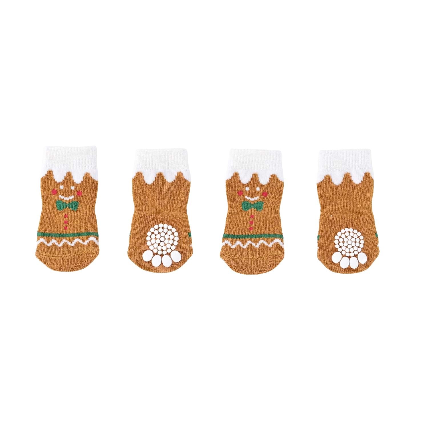 M-PETS Christmas Gingerbread Kaymaz Tabanlı Çorap 4Lü