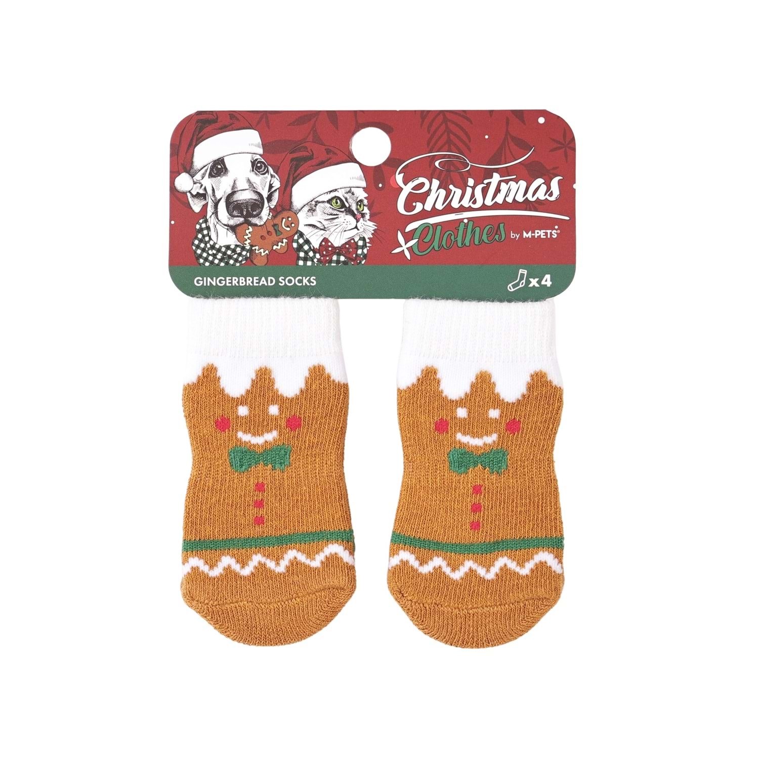 M-PETS Christmas Gingerbread Kaymaz Tabanlı Çorap 4Lü