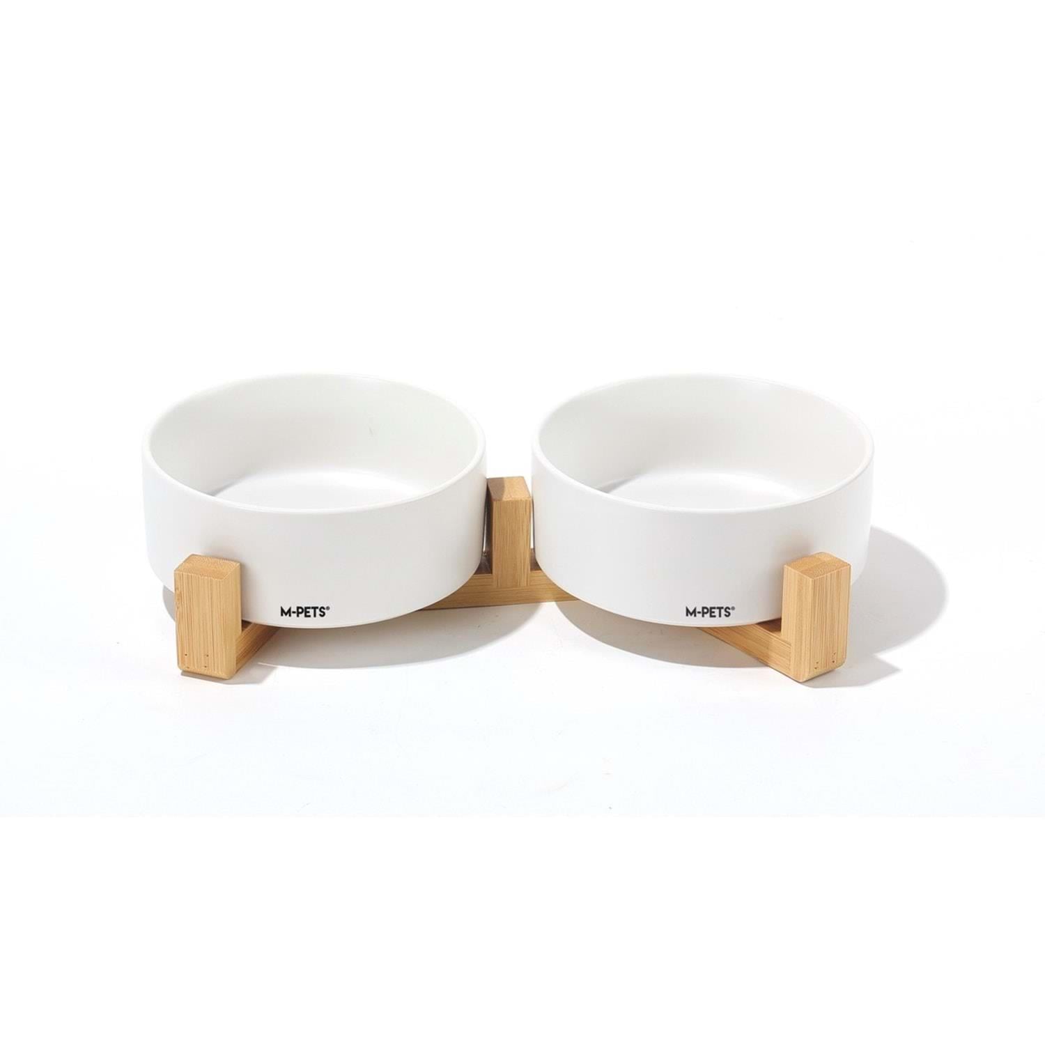M-Pets Opera Ceramic Bowls Bambu Standlı 2x350 ml Beyaz