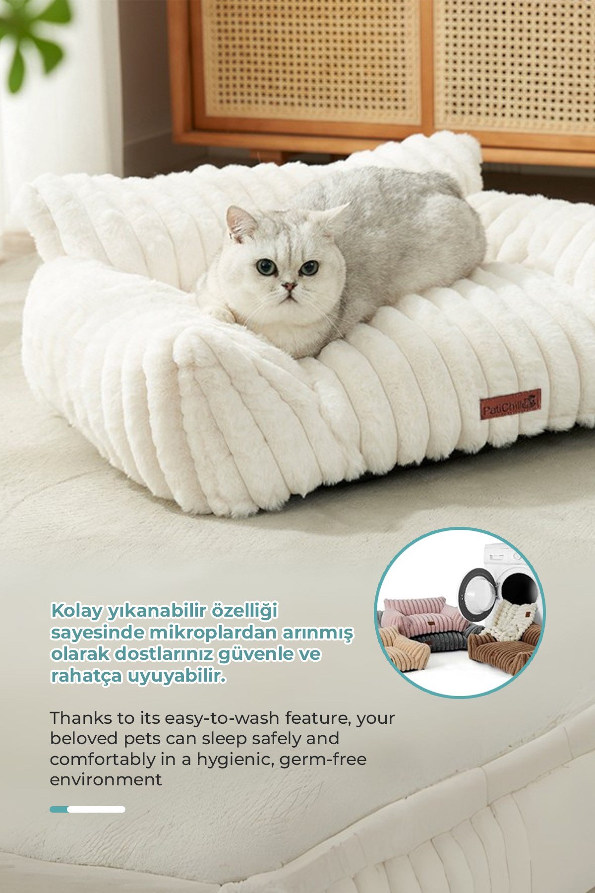 PatiChill Luna Kedi Köpek Yatağı Large Krem 91x68x25 Cm