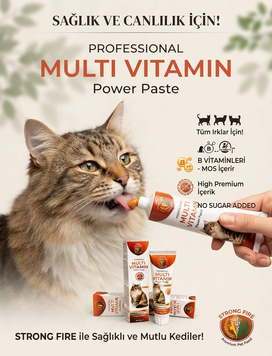 Strong Fire Multi Paste Tüm Kediler Için Multi Vitamin Bağışıklık Ve Tüy Sağlığı Destekleyici Malt Macun 100 Gr.