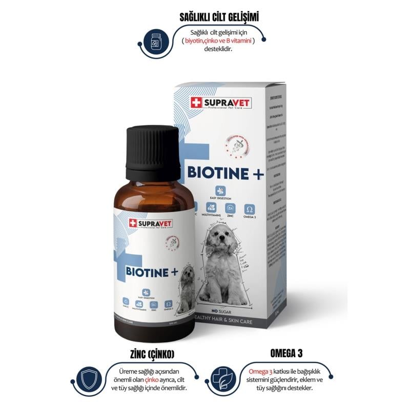 Supravet Biotine Köpekler için Tüy Sağlığı Multi Vitamin Damlası 100 ML