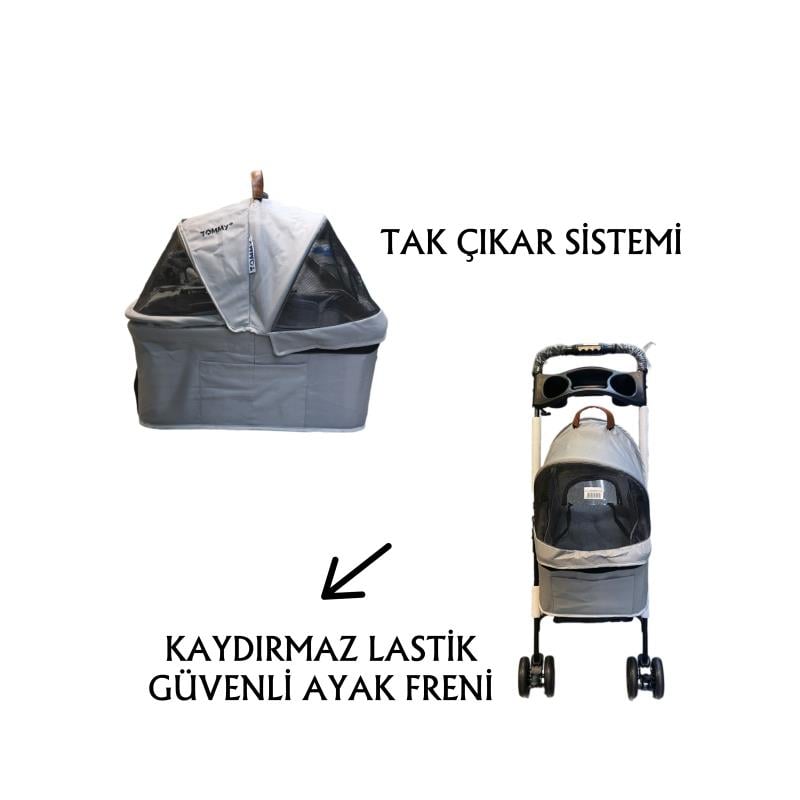 Tommy Evcil Hayvan Arabası 65x45x95cm Gri Max 15kg