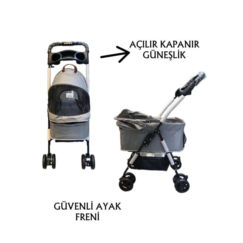 Tommy Evcil Hayvan Arabası 65x45x95cm Gri Max 15kg