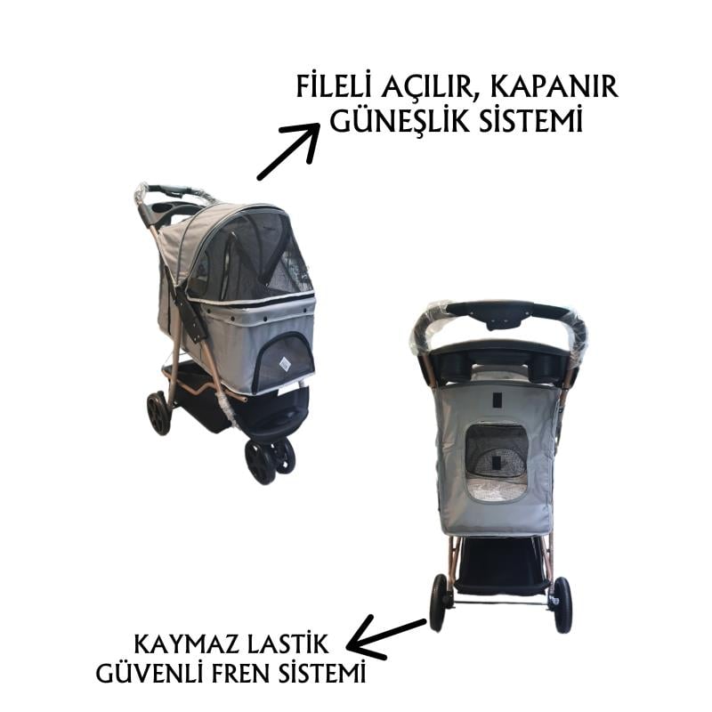 Tommy Evcil Hayvan Arabası 87x50x107cm Gri Max 20 Kg