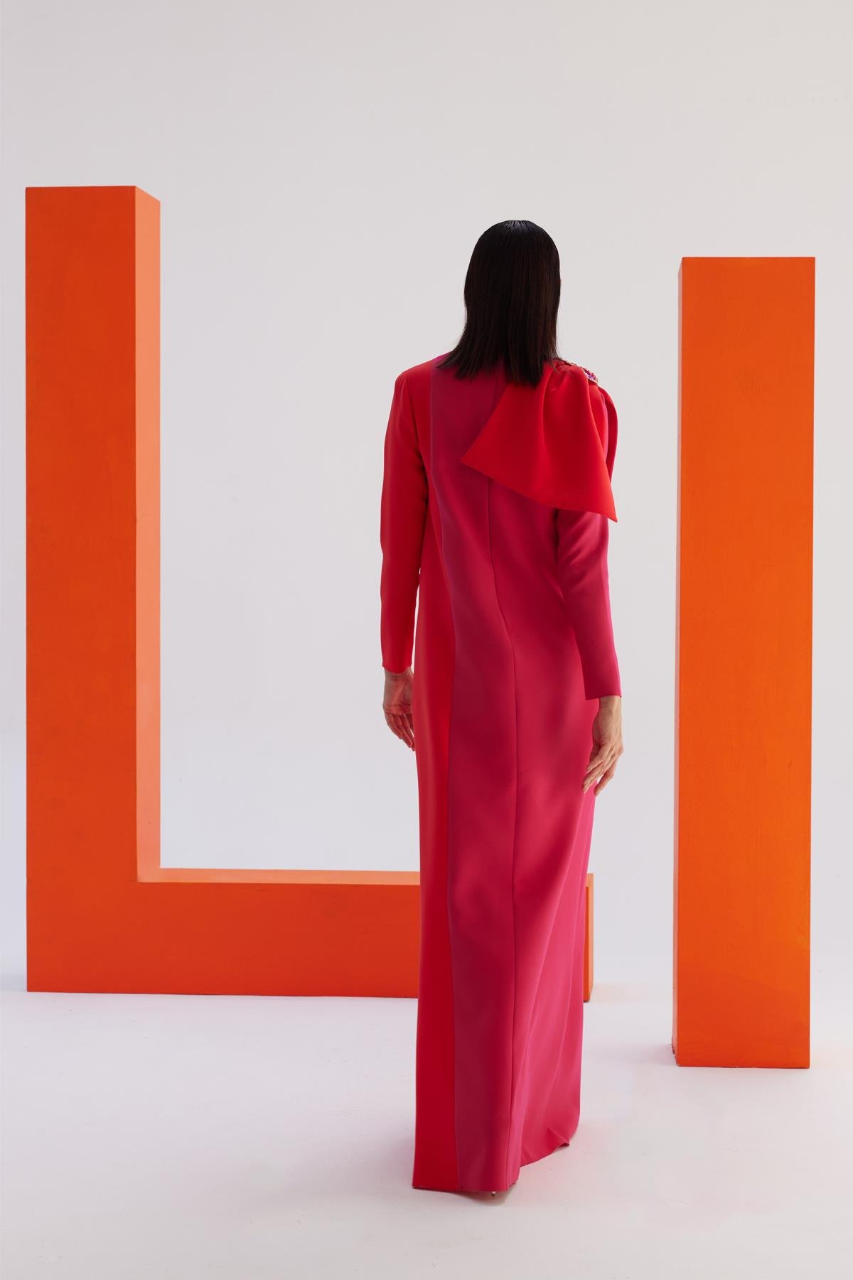 Asymmetrical Detailed Color Block Evening DressJAQAR