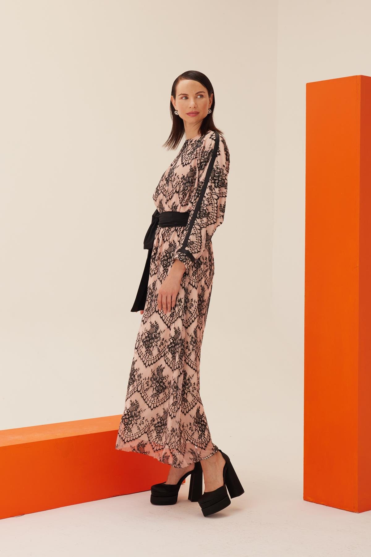 Lace Dress with Black Belt DetailJAQAR