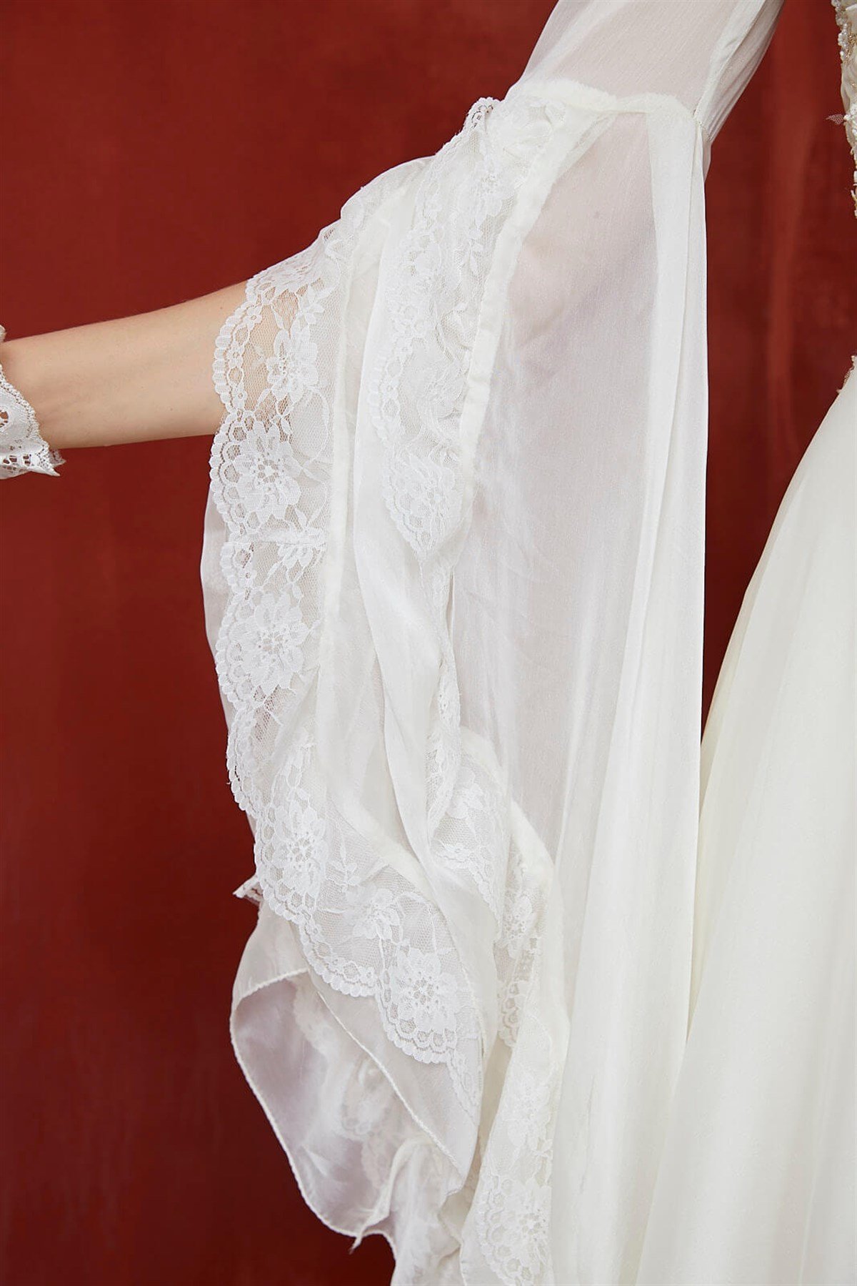 Krem Vintage Drape Detaylı Gelinlik