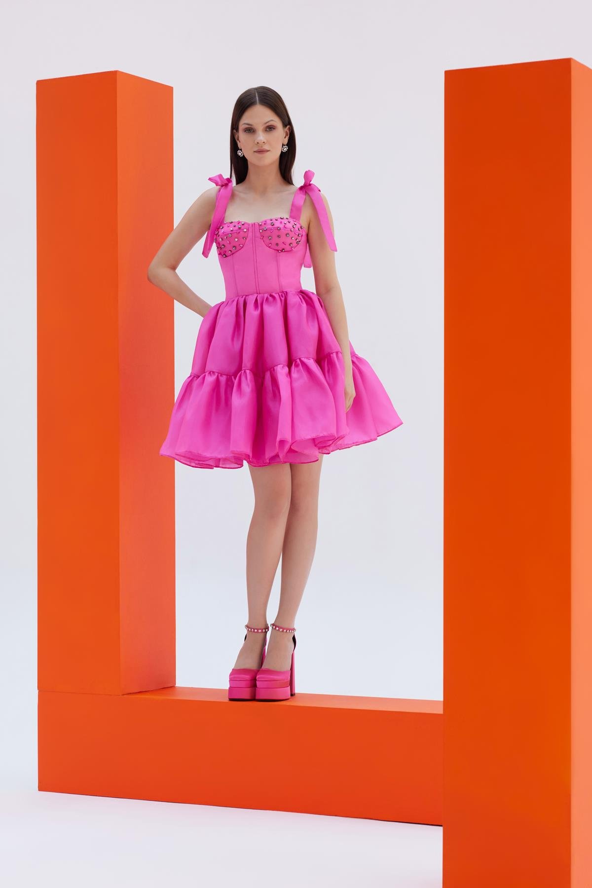 Pembe Mini Organze ElbiseJAQAR