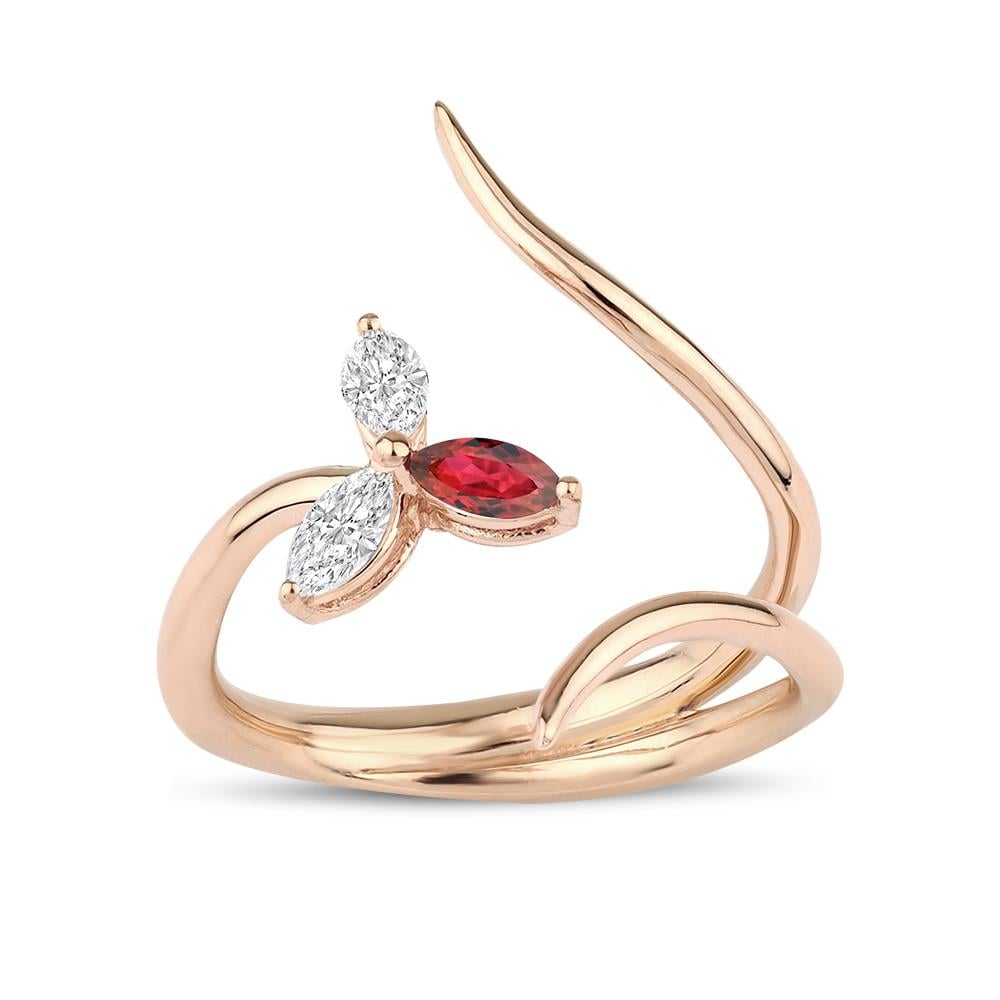 0.42 Karat Pırlanta Yakut Çiçek Yüzük