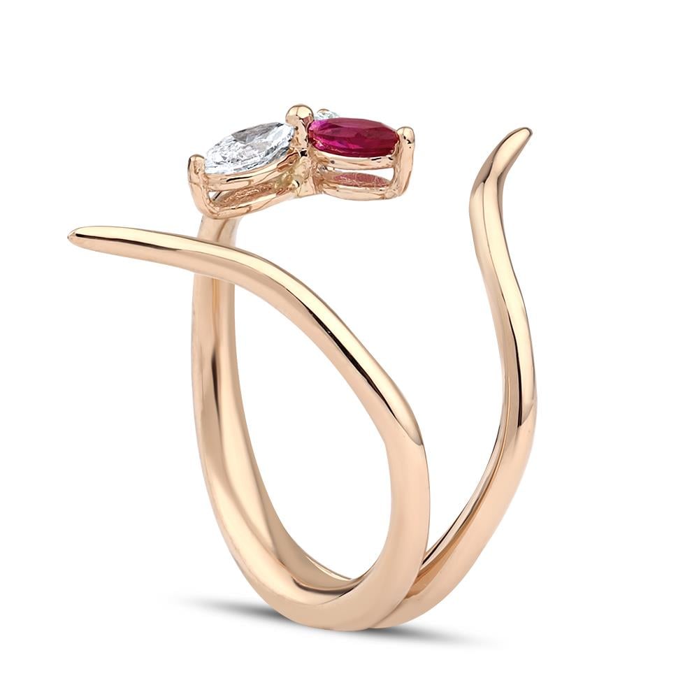 0.42 Karat Pırlanta Yakut Çiçek Yüzük