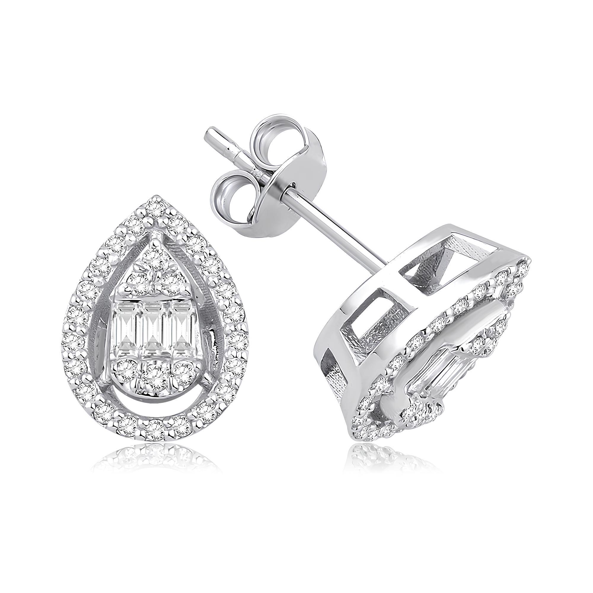 0.45 Karat Pırlanta Baget Tasarım Küpe