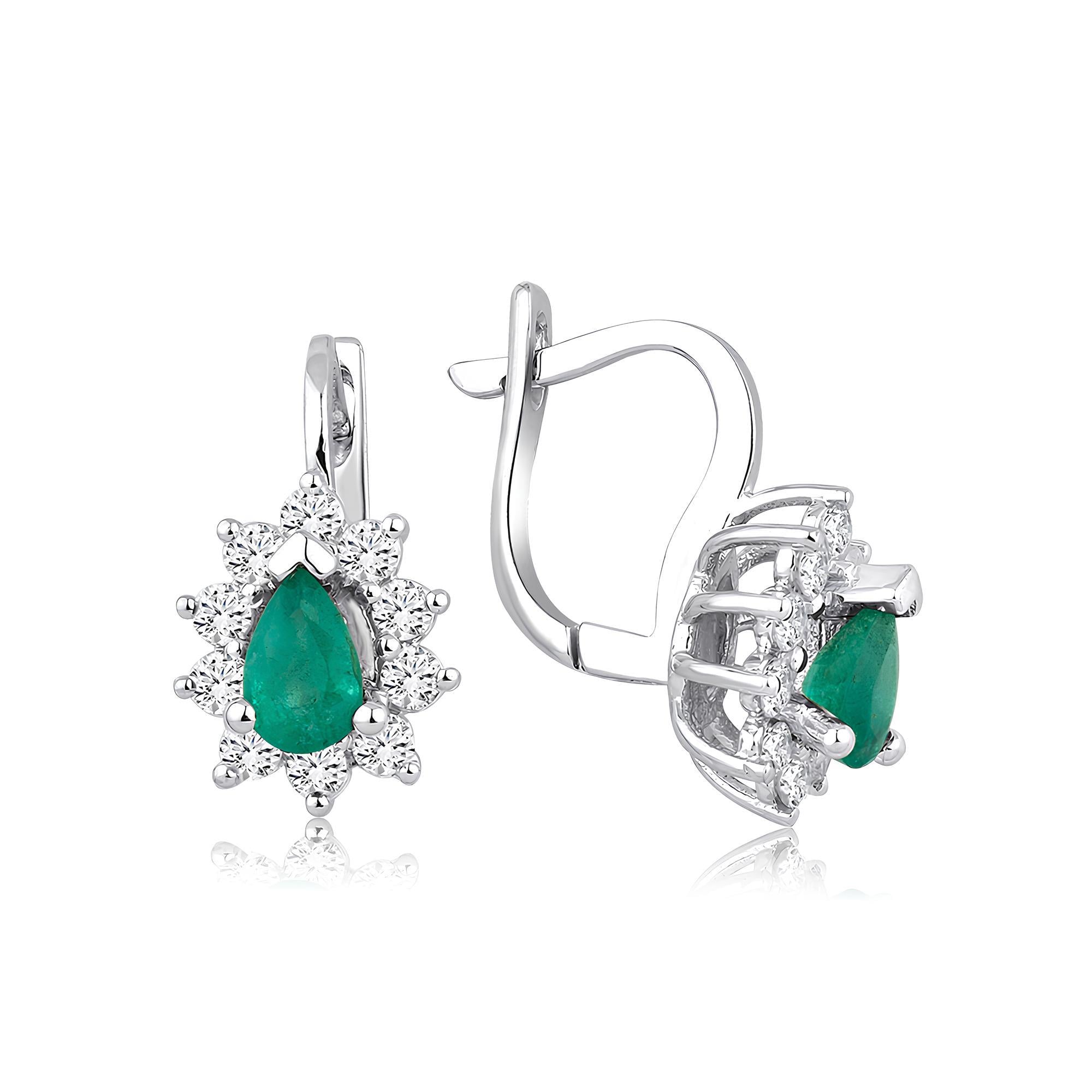 1.40 Karat Pırlanta Zümrüt Küpe