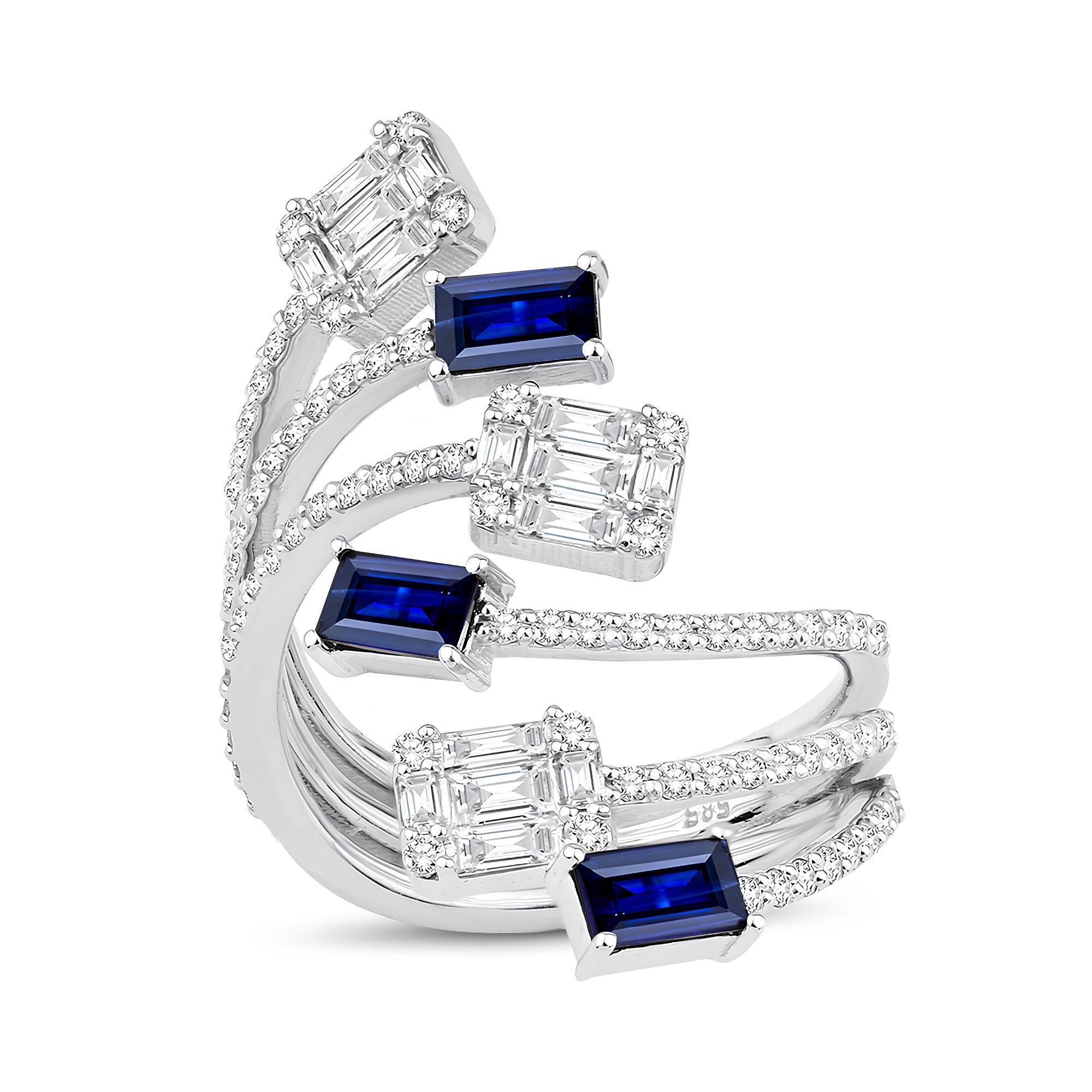 1.80 Karat Pırlanta Safir Baget Yüzük