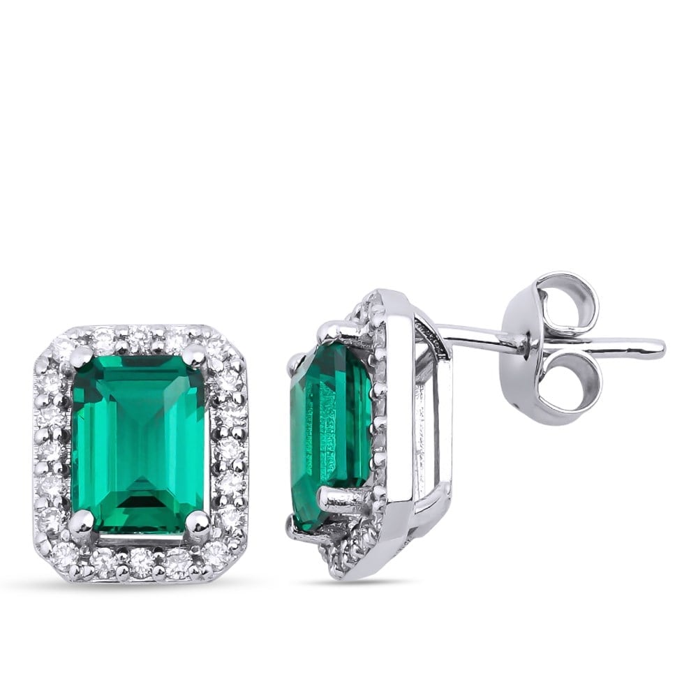 1.32 Karat Pırlanta Zümrüt Küpe