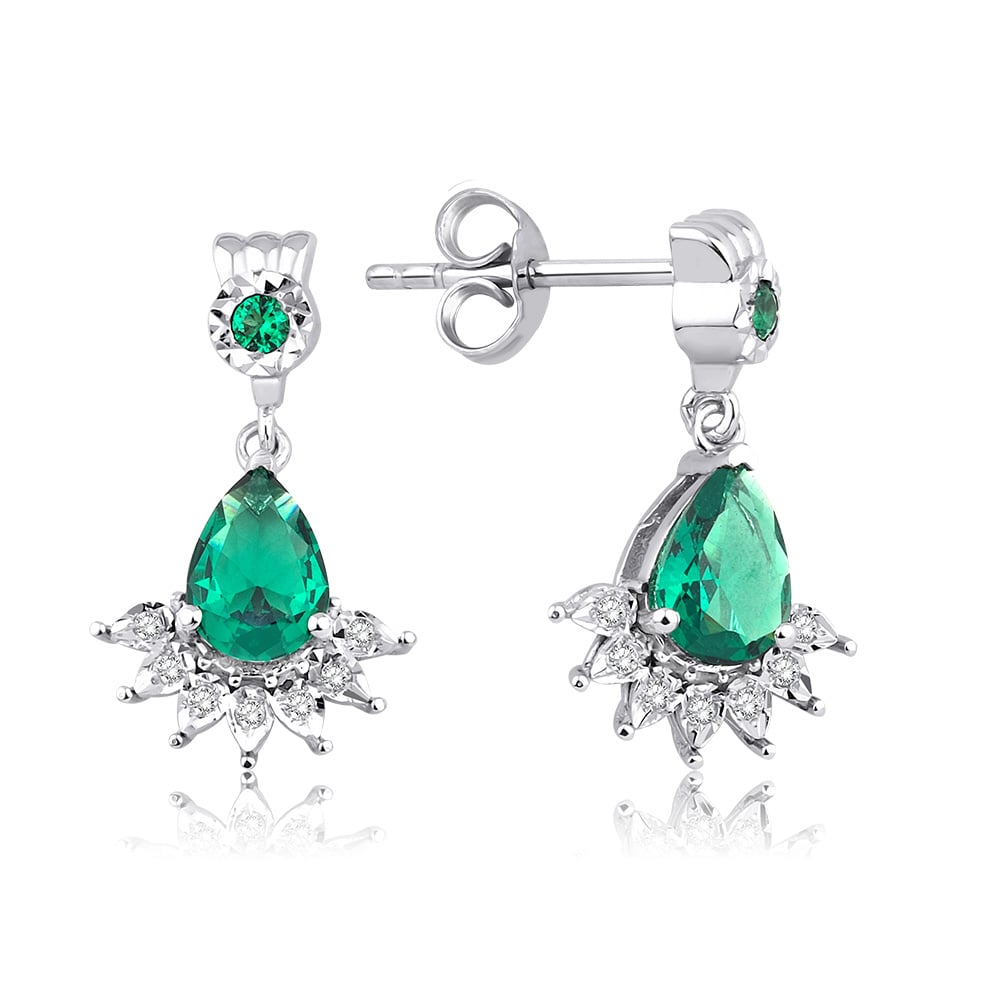 1.62 Karat Pırlanta Zümrüt Küpe