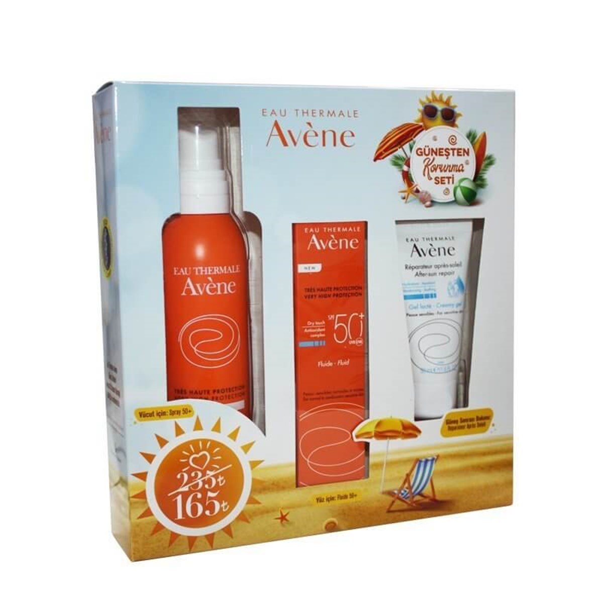 Avene Avene Güneşten Korunma Seti - SPF50+ Spray + SPF50+ Fluid Krem + Güneş Sonrası Bakım Kremi 50 ml
