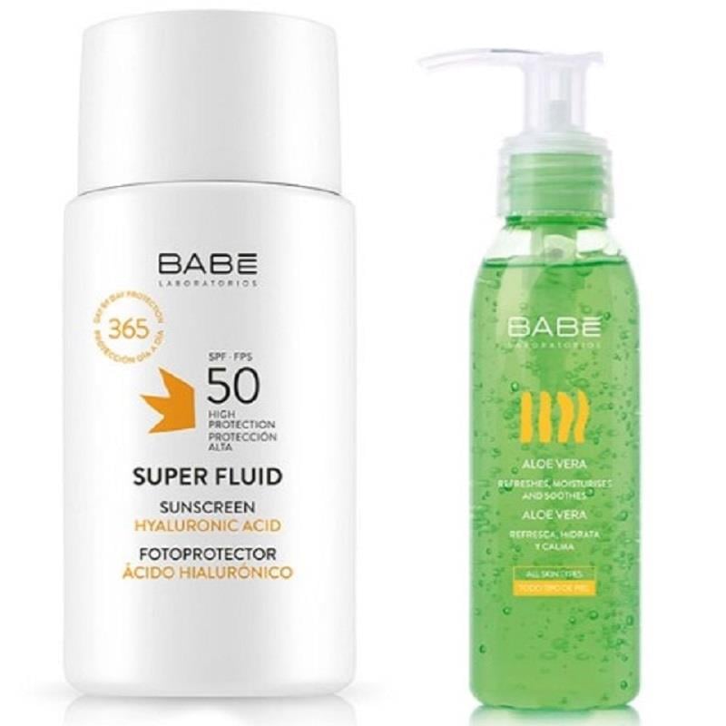 Babe Babe Super Fluid Fotoprotector Sunscreen SPF50 50 ml + Babe %100 Aloe Jel Seyahat Boyu 90 ml