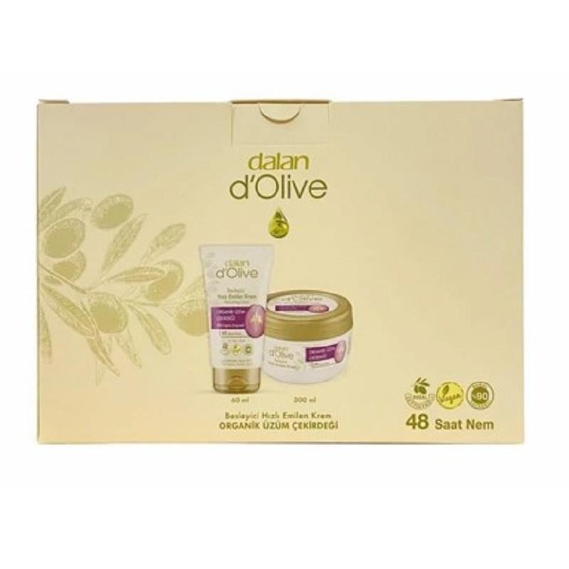 Dalan Dalan D'Olive Organik Üzüm Çekirdeği Besleyici Hızlı Emilen Krem Kavanoz 300 ml + Tüp 60 ml