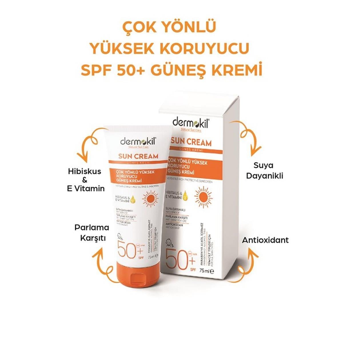 Dermokil Dermokil Sun Cream - Çok Yönlü Yüksek Koruyucu Güneş Kremi SPF50 75 ml