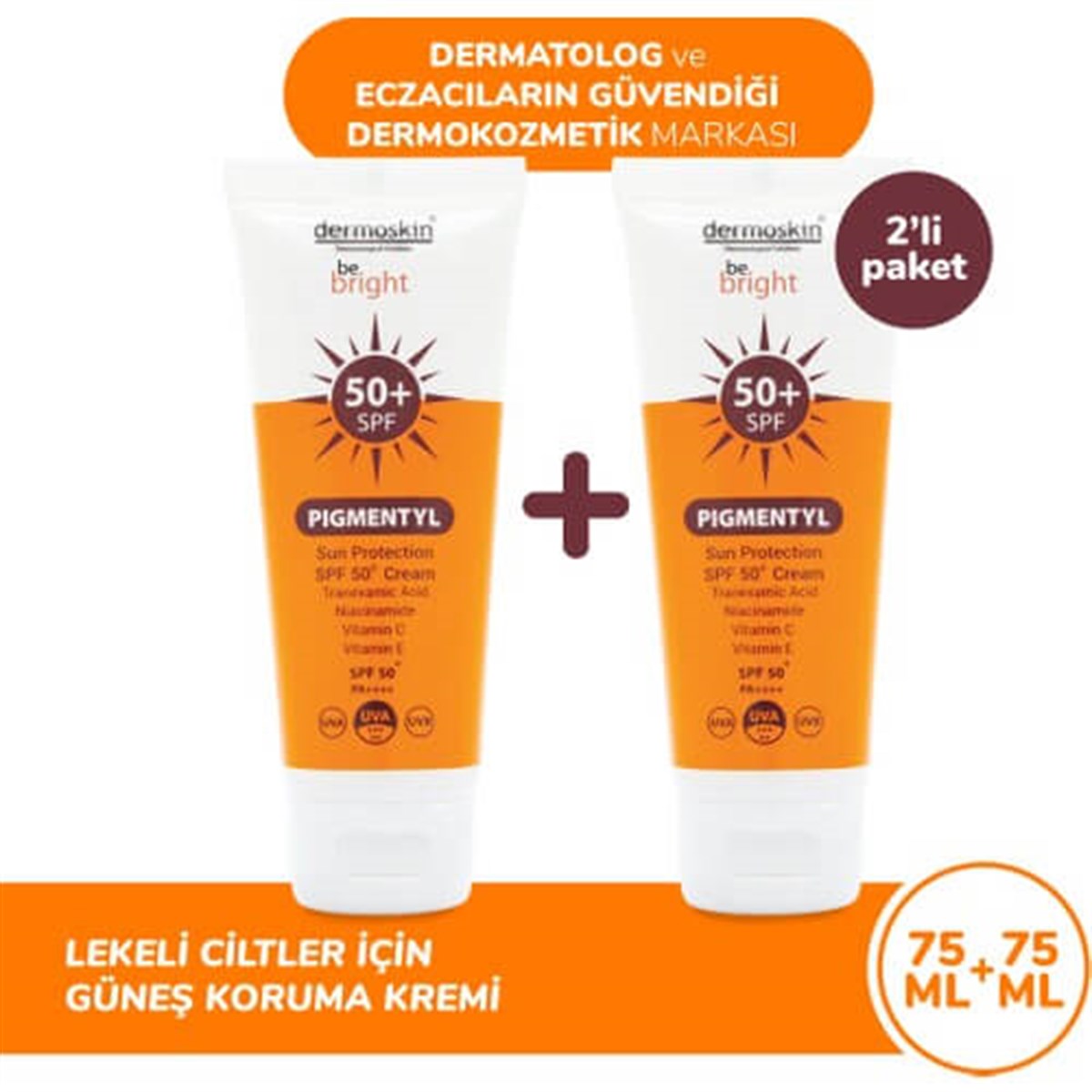Dermoskin Dermoskin Be Bright Pigmentyl Güneş Kremi SPF50+ 75 ml - İkili Kofre